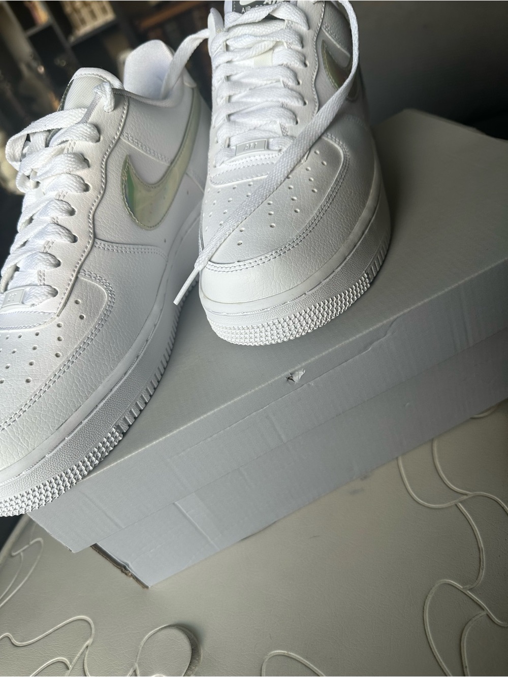 Nike Air Force 1 Low - White with Iridescent Swoosh - Picture 2 of 8